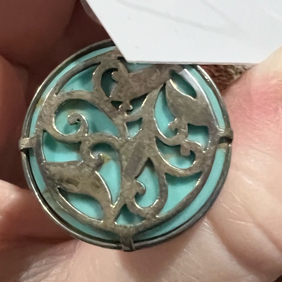 Silver Turquoise Dangle Earrings; TQ Disk Drop Earrings - Picture 4 of 9